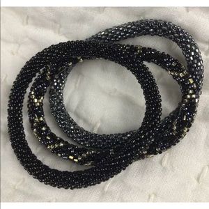 Lily and Laura bracelet set of 3 black gold silver